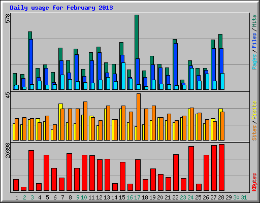 Daily usage for February 2013